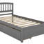 Lit plateforme simple en bois massif avec deux tiroirs et tête de lit-551769031