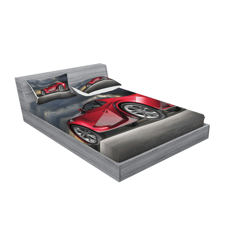 Drap-housse et coussin décoratif Ambesonne Cars rouge gris noir, California King Sheet Set + 5 Additional Pieces