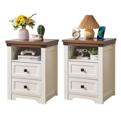 Bedroom Nightstand with Built-In Charging Station and LED Accent Light