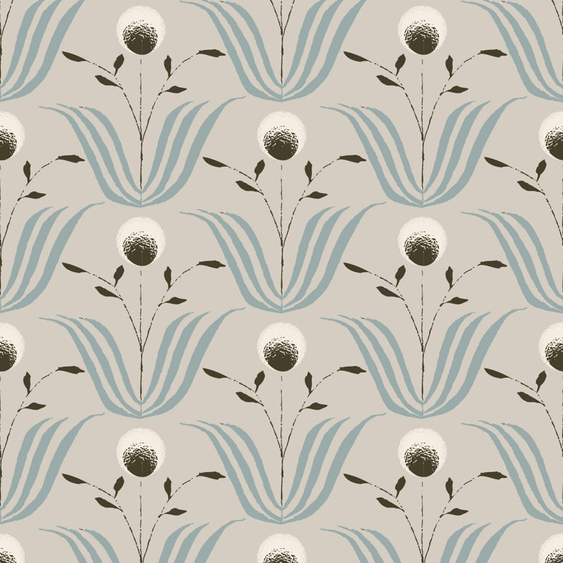 Papier peint floral printanier bleu ivoire, Papier