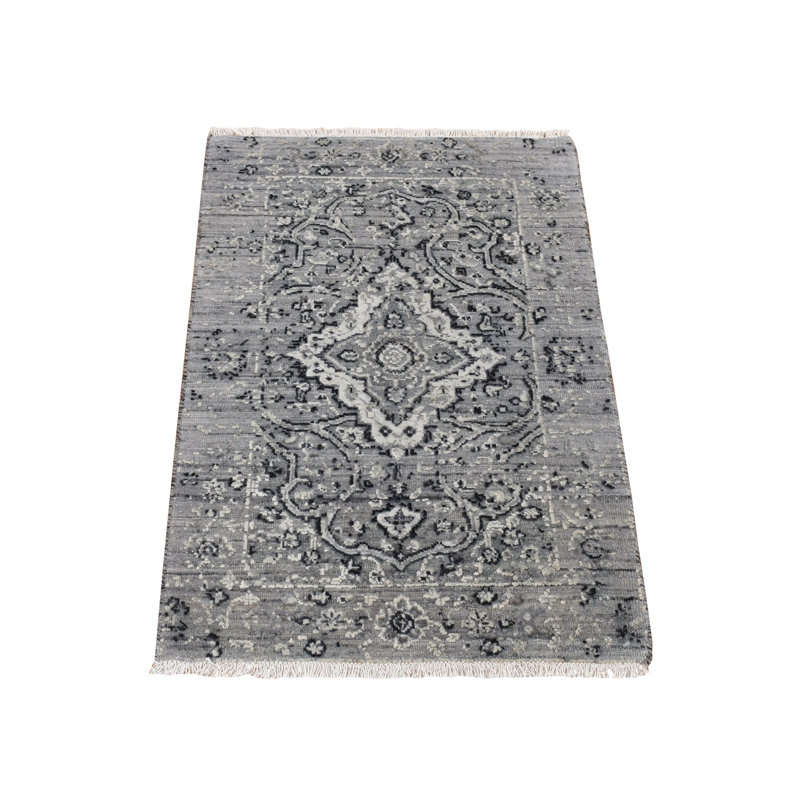 Tapis gris en laine noué à la main 2 pi 1 po x 3 pi 1 po 5899958914D04FE592009E1A10E1A44C