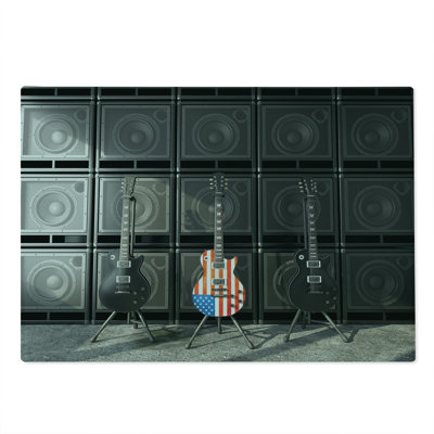 Ambesonne Music Cutting Board Large Size Digital Rock Guitar Multicolor