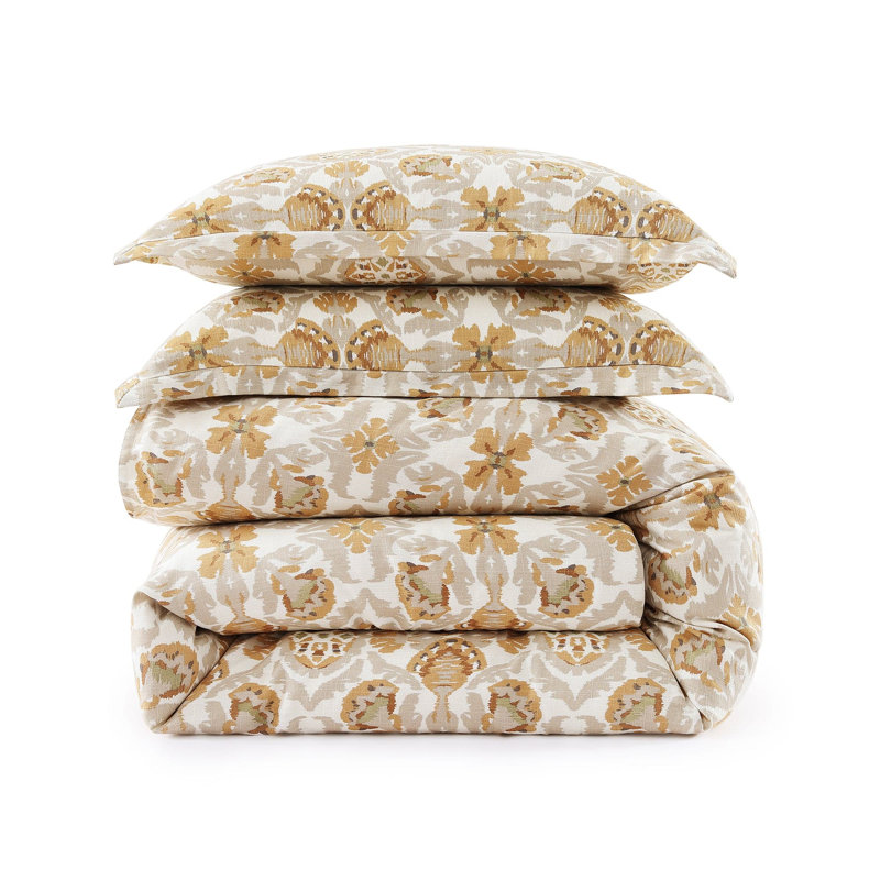 Queen Cream and Sage Cotton Floral Bedding Set