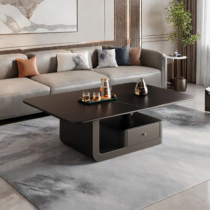 Table basse avec tiroir en bois Minimalisme, Noir et or, H 16,53 po x L 27,55 po x l 51,18 po, Noir