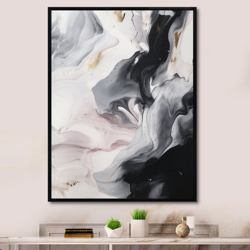 «White and Grey Ripples Of Stone III», reproduction d'art sur toile abstraite en marbre, H 32 po x l 16 po x P 1 po