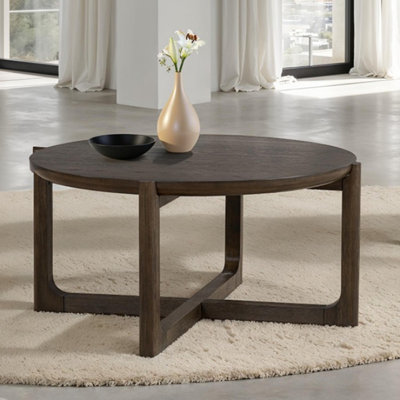 Table basse ronde transitionnelle de 42 po, table basse avec structure en noyer foncé et plateau de table en bois