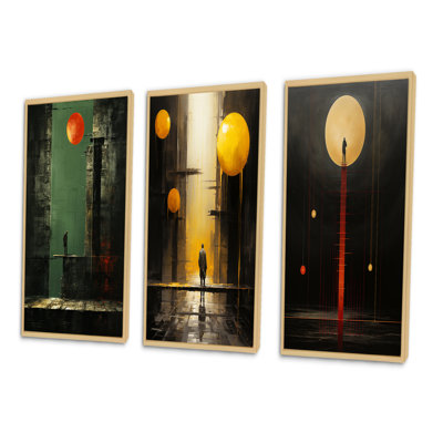 «Full Moon Urban Solitude Retro Minimal II», 3 pièces sur toile