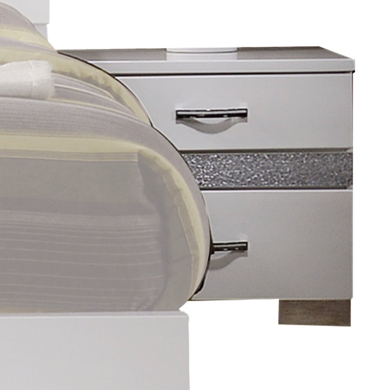 White Gloss Wood and Metal 2-Drawer Nightstand