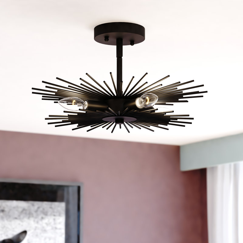 Plafonnier semi-encastré Karissa, H 9,5 po x l 24 po x P 24 po, Noir mat