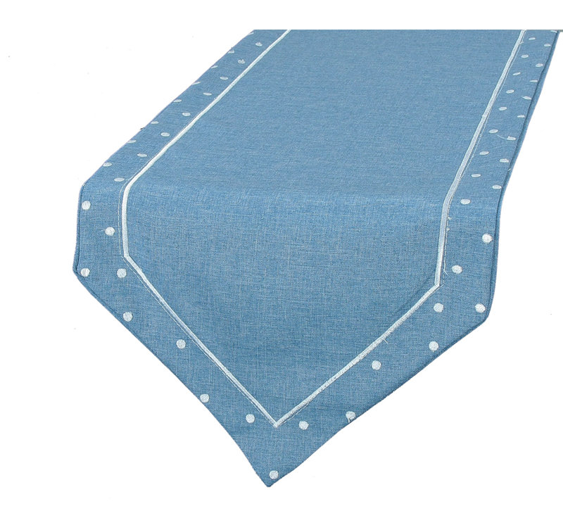 Breen Embroidered Easy Care Table Runner, Chambray