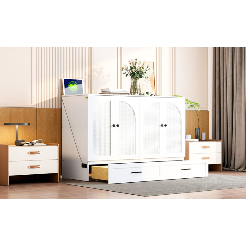Full Size White Bed With Extensive Drawers - Save Space In Small Apartments. Functional And Stylish. Store Pillows, Clothes, . Look. Charging Included. Simple Assembly. 75.1"l X 56.7"w 41.3"h Bed,