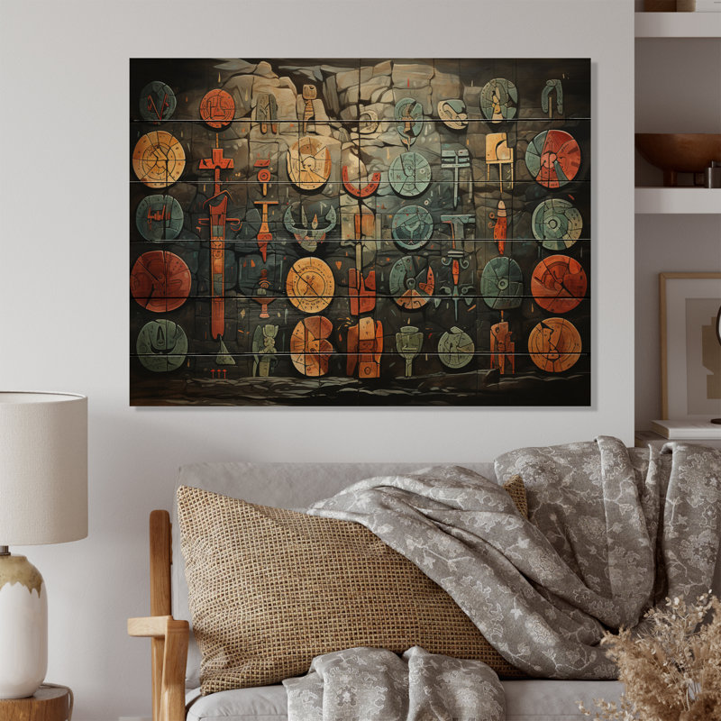 «Native Art Antique Petroglyphs II» sur bois, H 24 po x l 32 po x P 0,78 po