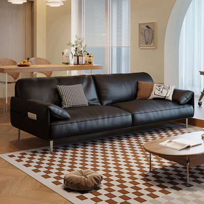 Black Genuine Leather Standard Sofa cushion Loveseat