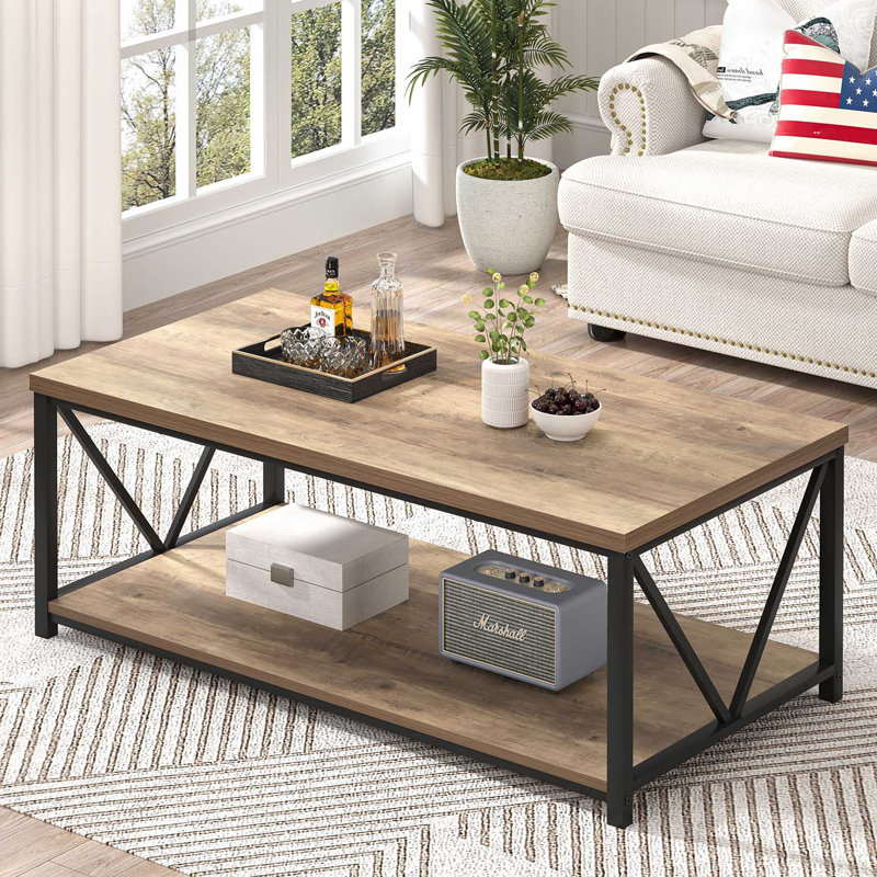 Table basse rectangulaire de 47 po avec étagère de rangement ouverte Hulstein, chêne, 17.7" H x 47" W x 23.6" D