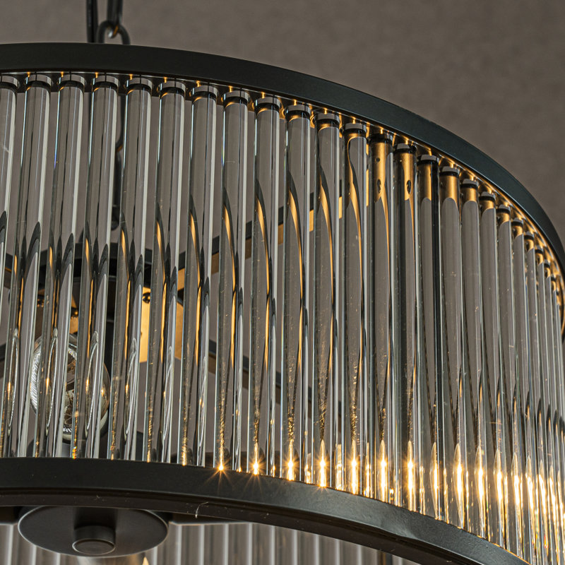 Lustre tambour en verre 4 lumières moderne pour salon et chambre à coucher, Noir mat
