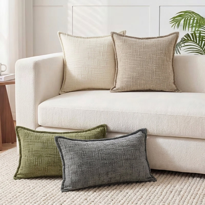 Housse de coussin lombaire en chenille 12 po x 20 po, housse de coussin décoratif texturé doux pour canapé-lit, décor de maison de campagne moderne boho, blanc crème