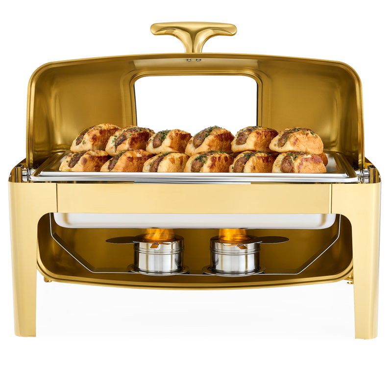 8.4 qt Rectangle Roll Top Chafing Dish Buffet Set, Gold
