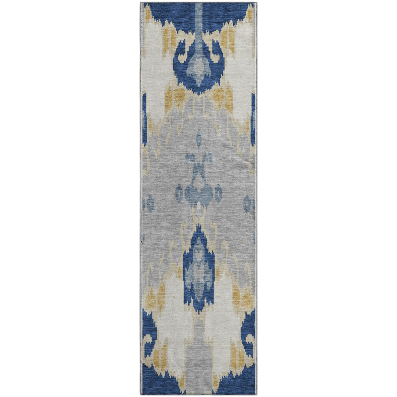 Tapis bleu marine de qualité supérieure lavable à la machine Prisco, Tapis de couloir 2 pi 3 po x 7 pi 6 po