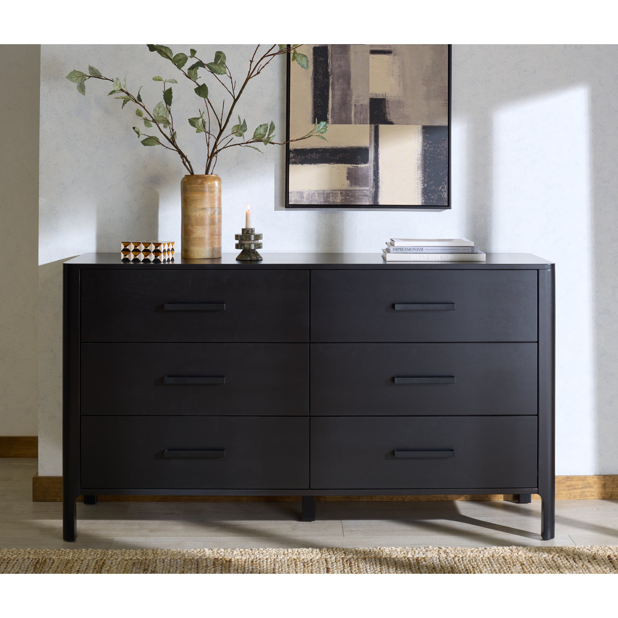 Abbiava 6 Drawer Wood Dresser, Black