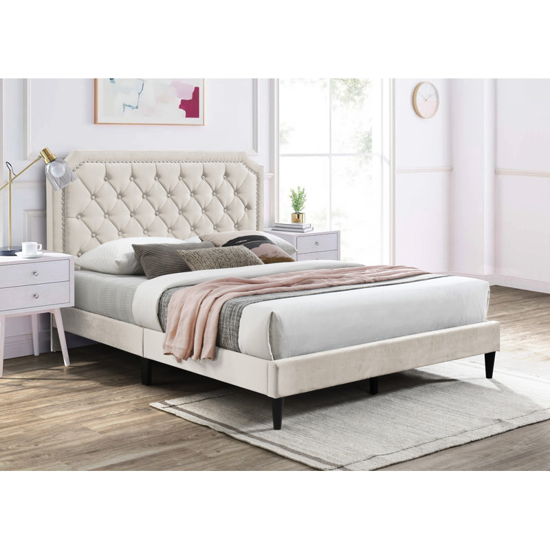 Lit plateforme tapissier Ava, Beige, Complète