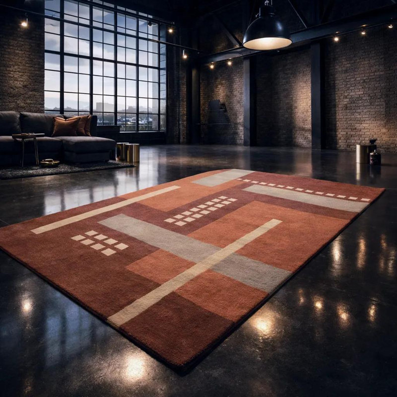 Tapis géométrique moderne en laine touffeté à la main brun et gris Ailey