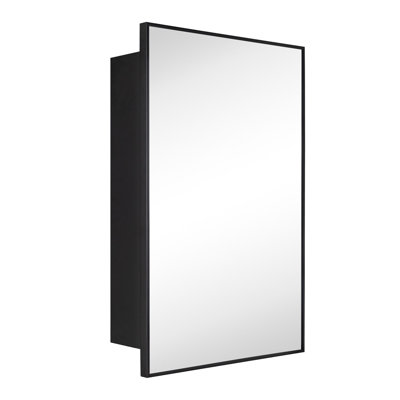 Velin 24'' x 30'' Black Recessed and Surface Mount Bathroom Medicine Cabinet with Mirror Matt Black Square Cornered Metal Framed Rounded Rectangle Medicine Cabinet Mirror