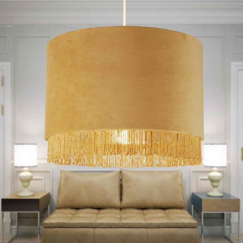 23cm H Velvet Drum Pendant Shade ( Uno ), Sand
