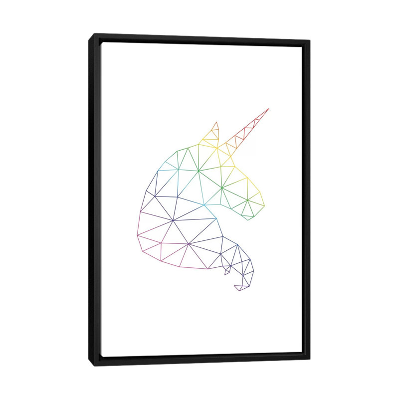 Rainbow Unicorn Portrait - impression d'art graphique, H 26 po x l 18 po x P 1,5 po, Toile avec cadre noir, Pas de tapis