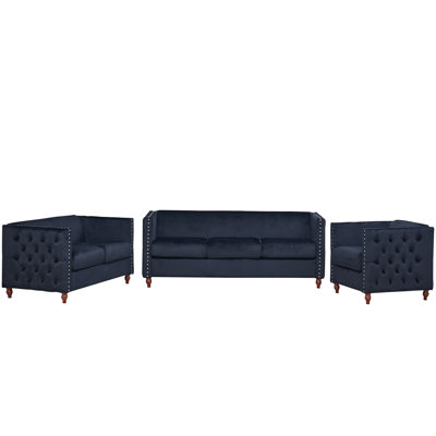 3 - Piece Velvet Tuxedo Arm Living Room Set