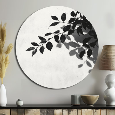 «Black Leaves Shadow Silhouette II», reproduction d'art sur métal noir traditionnel, feuilles rondes, art mural en métal