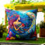 Indoor / Outdoor Floral Blue Square Throw Cushion Cover