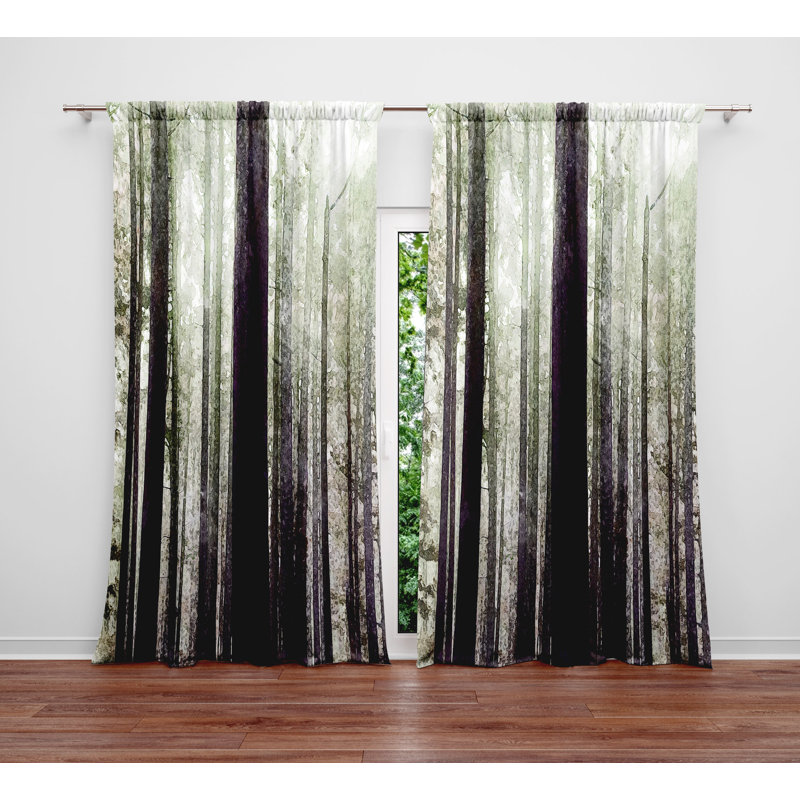 Paire de rideaux semi-transparents Watercolor Forest Trees, L 56 po x L 78 po