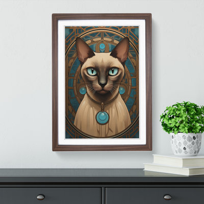 Siamese Cat Art Deco - Single Picture Frame Print on Wood