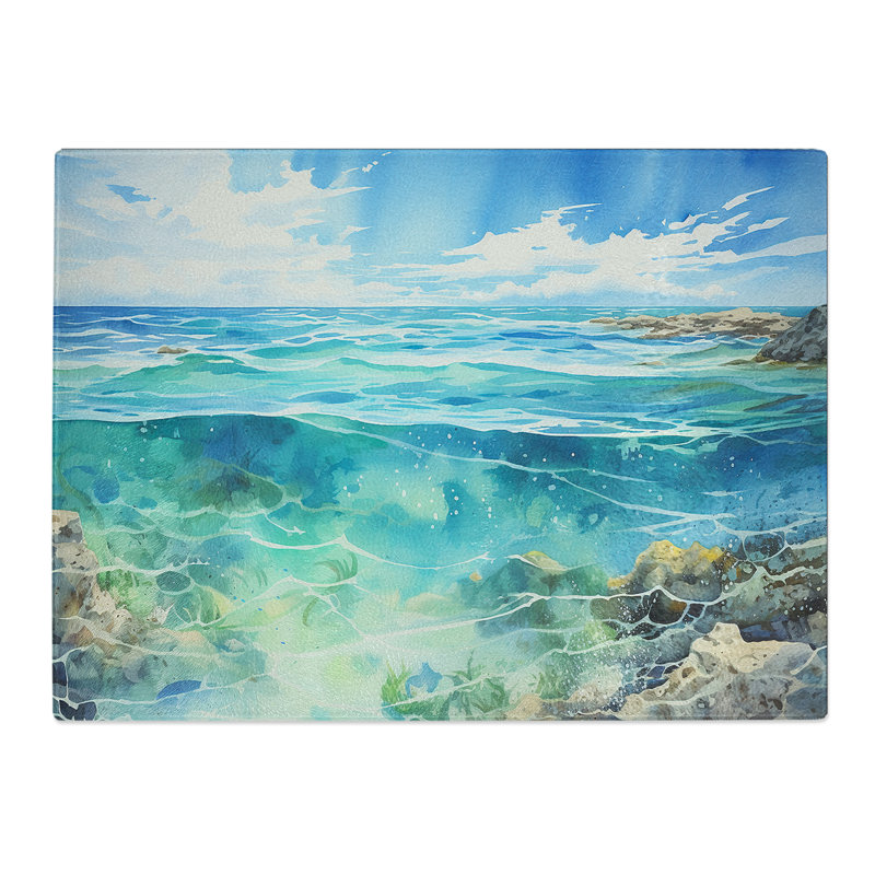 Ocean Watercolour  Glass Chopping Board