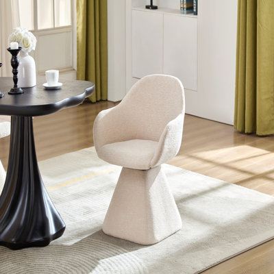 Fauteuil d'appoint pivotant à 180 °, fauteuil rembourré tonneau avec base en bois massif, fauteuil en velours beige moderne pour le salon, la chambre à coucher, le bureau, le meuble-lavabo
