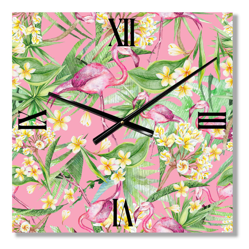 Horloge murale Fleurs avec flamant III, Petit