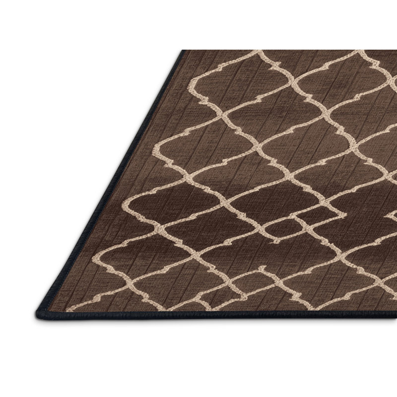 Tapis brun treillis lavable à la machine, Rectangulaire 8 pi x 10 pi