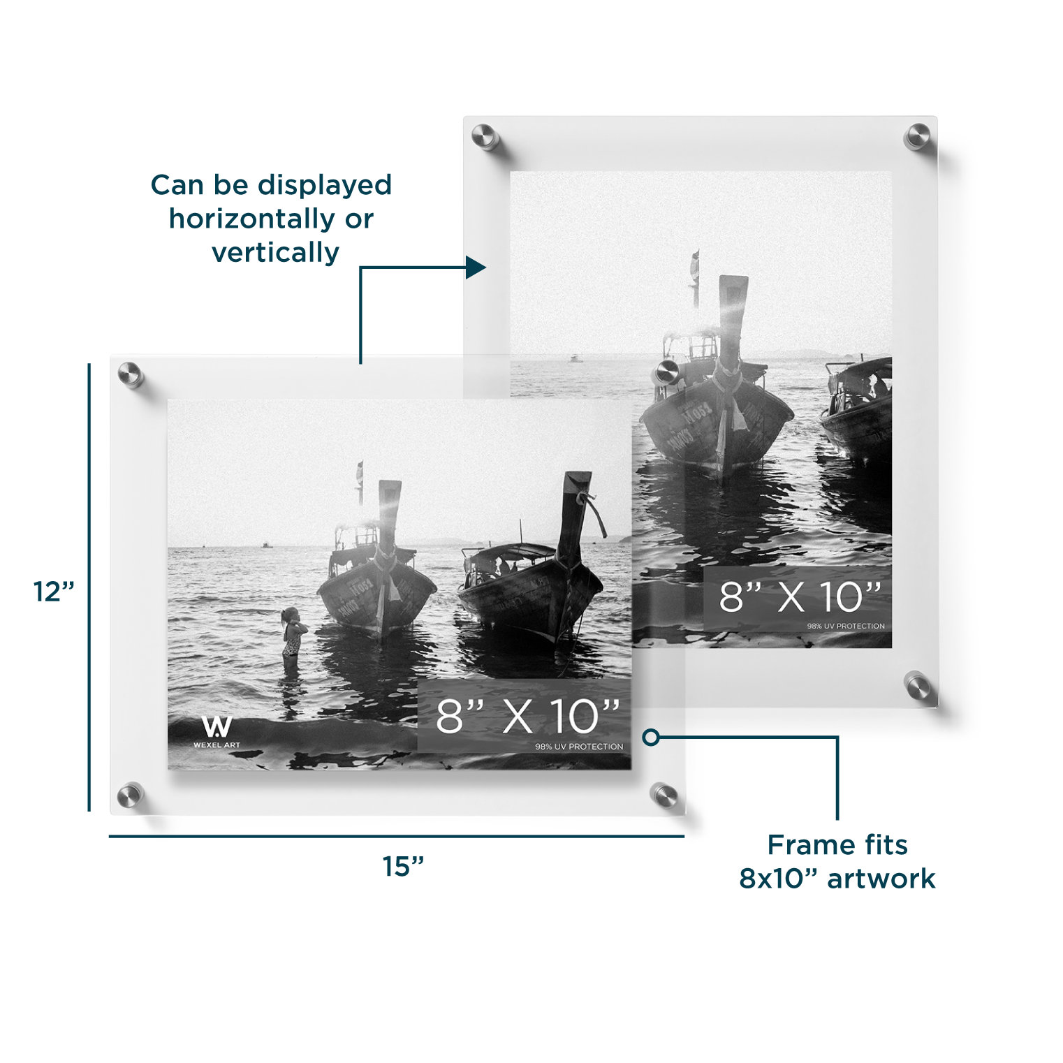 Acrylic Floating Picture Frame, Silver, 11" W x 14" H