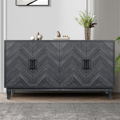 Buffet en bois de style rétro à 4 portes avec tablettes réglables et console à finition gris taupe, rangement laqué épaissi pour vestibule de salon