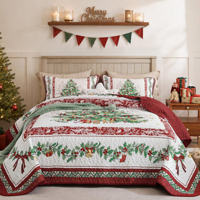 Ensemble de couvre-lit 3 pièces motif sapin de Noël