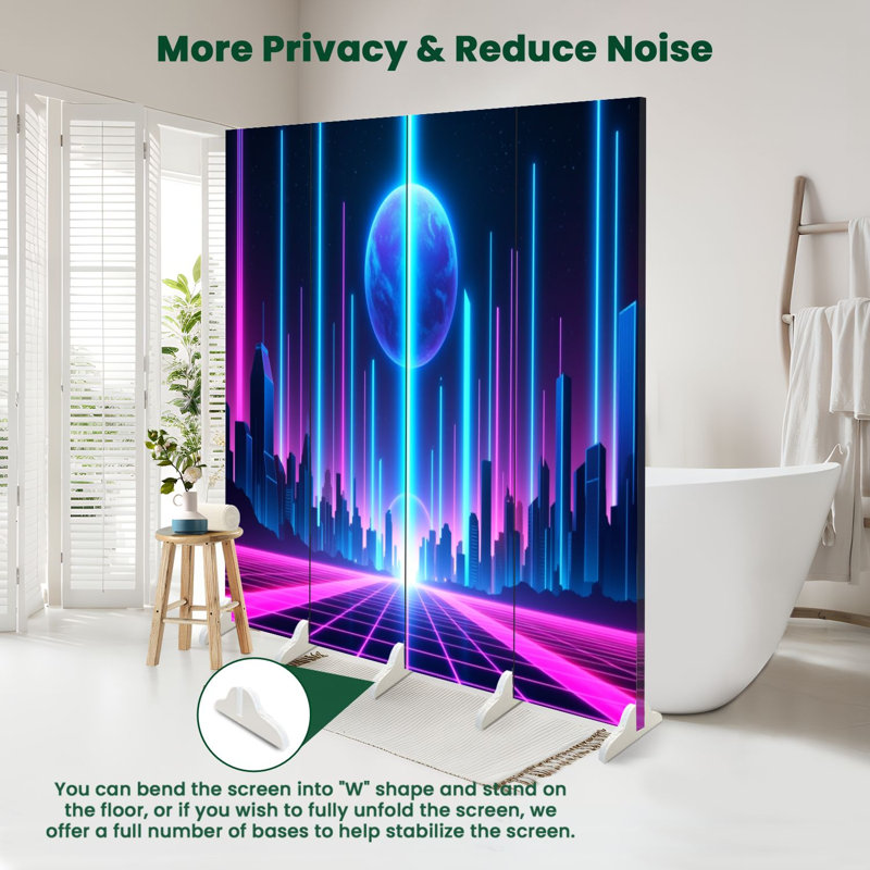 Paravent 4 panneaux pliable Royal Neon, 71" H x 64" W x 1" D, 4