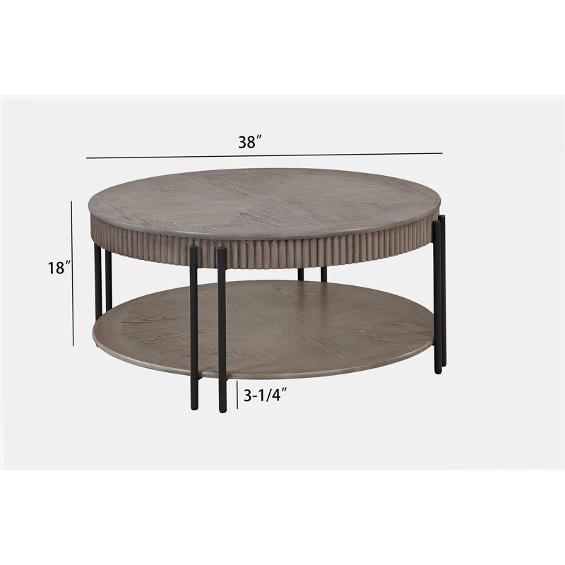 Table basse ronde 3 pièces et 2 tablettes de rangement, bordure noire, brune, beige / beige, mobilier de salon moderne en bois
