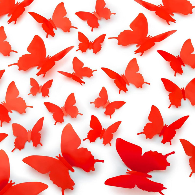 Zulay Home 3D Butterfly Wall Decor - 24pcs Butterfly Decor with 3 Different Sizes, Red