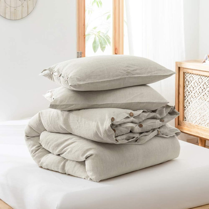 Duvet Cover Set-Button Loop, Twin Duvet Cover + 1 Standard Sham, Linen