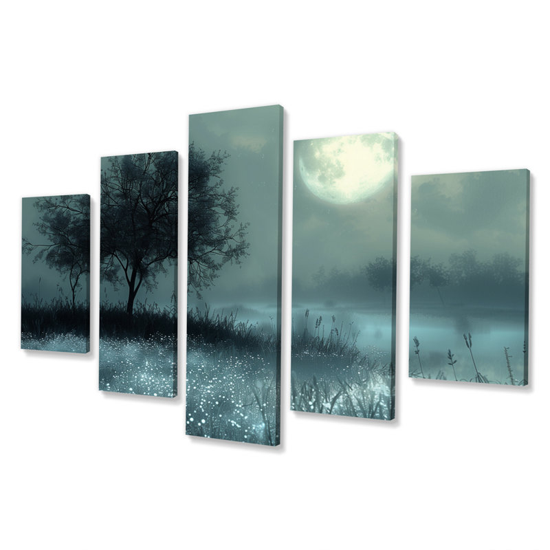 Hiver, gris, blanc, clair de lune, arbre I - ensemble d'art mural fées