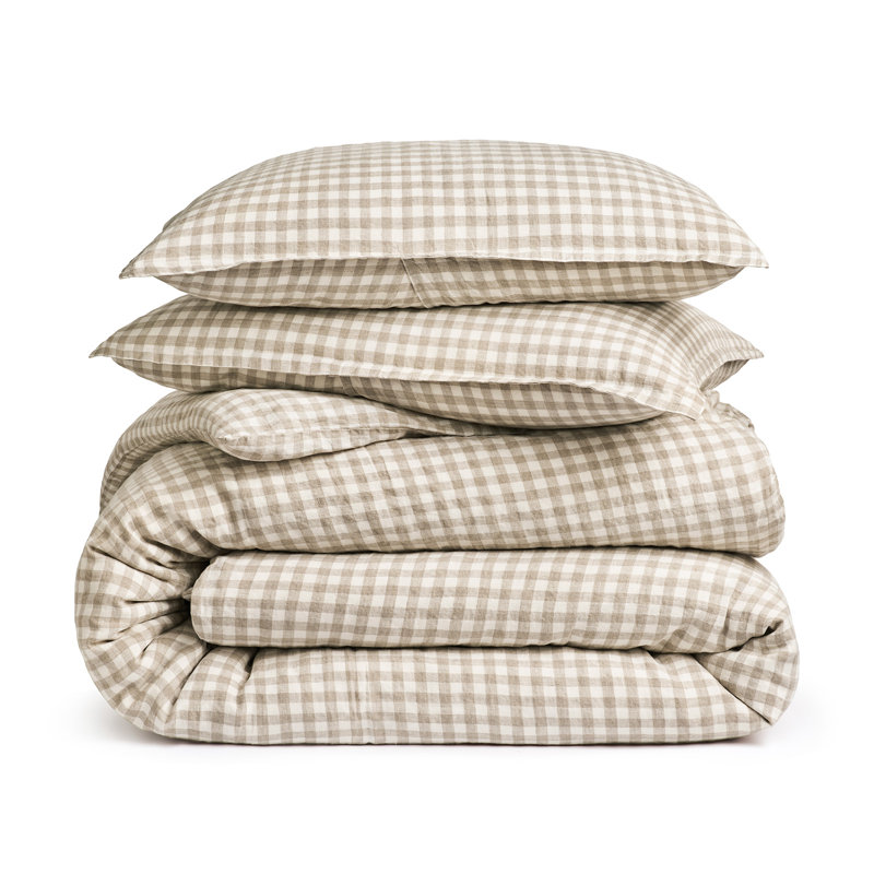 Ensemble de housse de couette 100% lin EverGrace, Vichy naturel, Double / grand (90 po x 92 po)