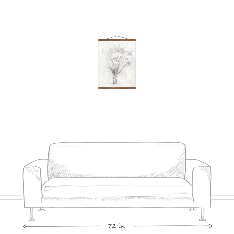 Arbre, dessin au crayon suspendu sur toile