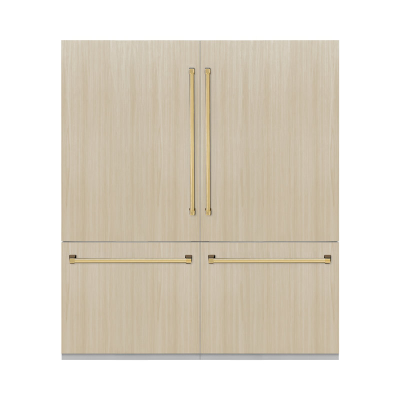 ZLINE Autograph Edition 72 in. 39.6 cu. ft. Panel Ready French Door Built-In Bottom Freezer Refrigerator with Water Dispensers and Ice Makers and Accents