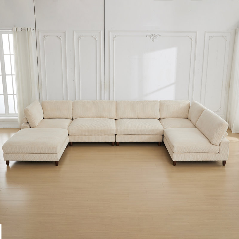 Canapé modulaire en velours côtelé 6 pièces, Velours côtelé blanc