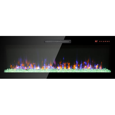 50 inch recessed  thin tempered glass front wall mounted electric fireplace with remote and multi color flame & emberbed, LED light heater